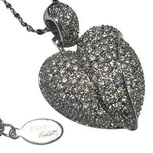 True Vintage Ellen Klaim Pavé Heart Necklace Signed Silver-Tone Rhinestone